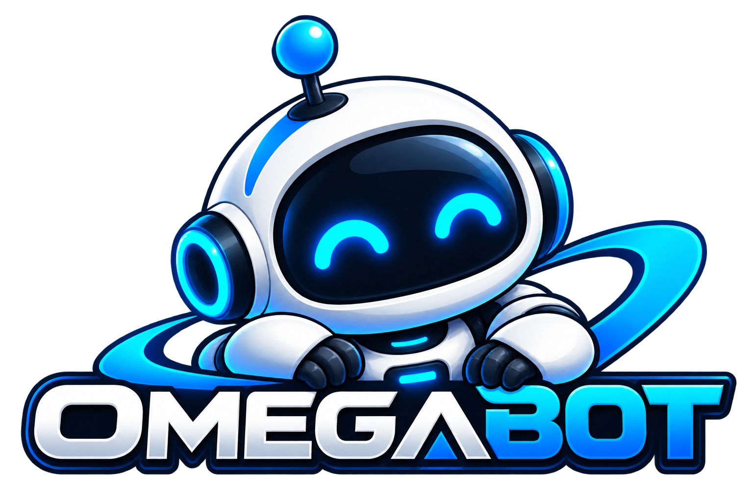 OmegaBot robot mascot and wordmark